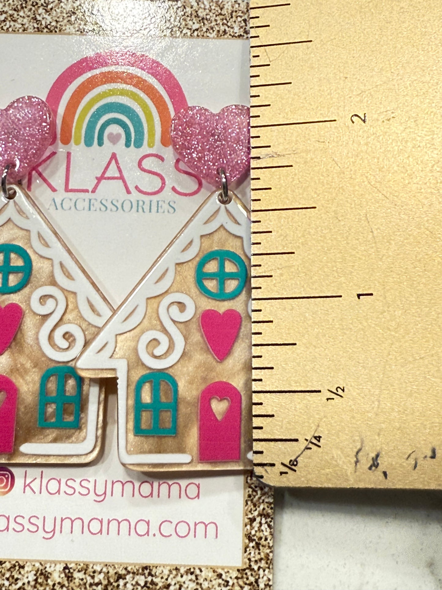 Pink Acrylic Heart Gingerbread House Earrings