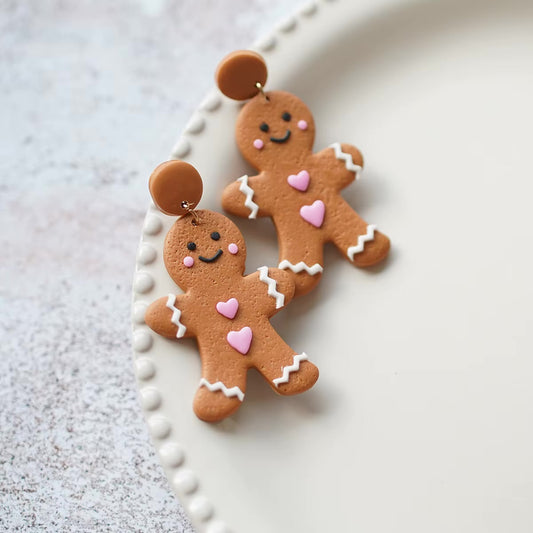 Pink Textured Gingerbread Man Earrings