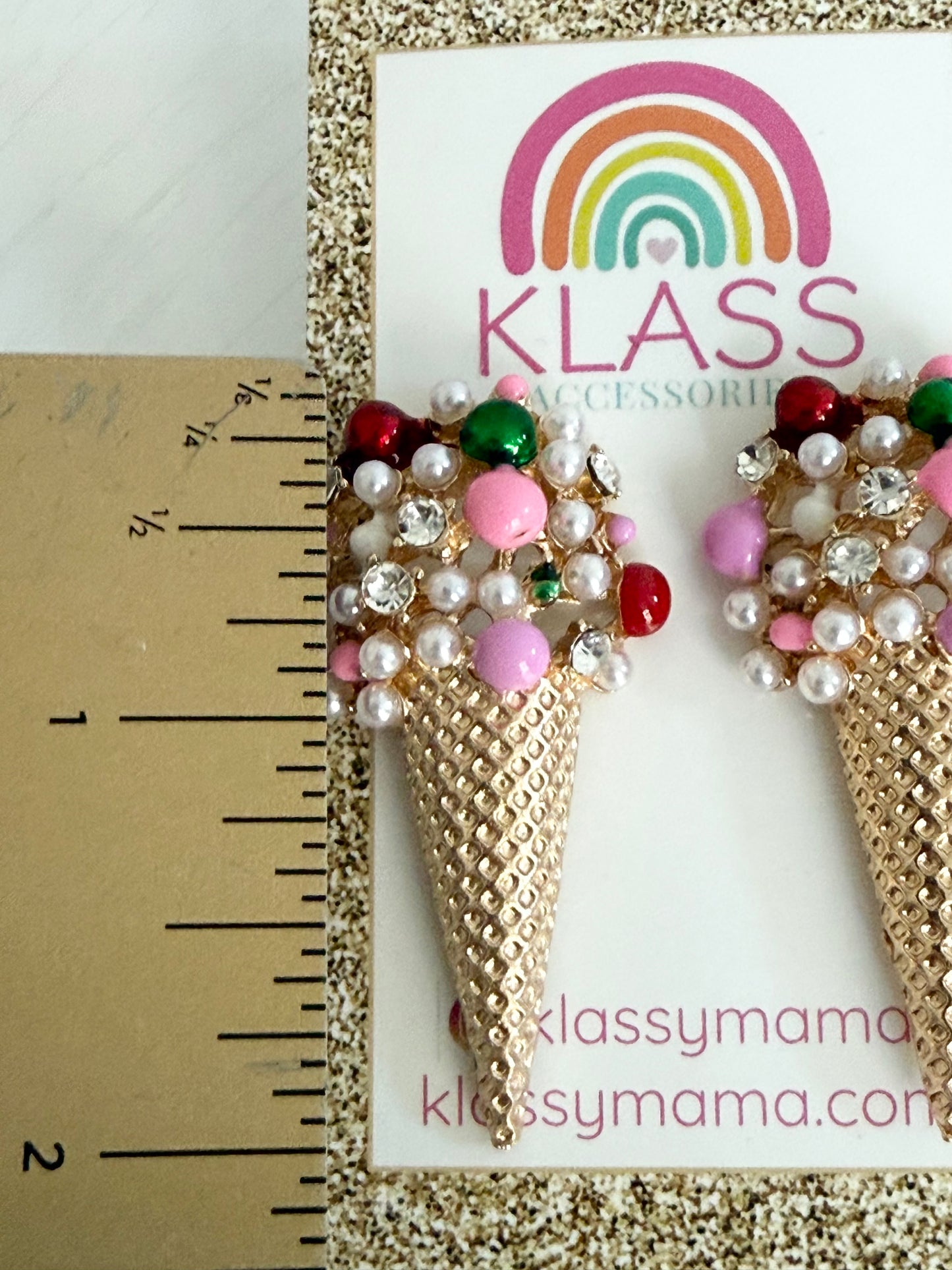Colorful Sweet Treat Ice Cream Large Studs Earrings with Pearls & Crystals