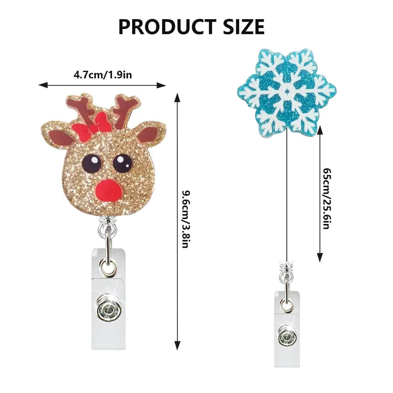 Expandable Christmas Acrylic Glitter Frozen Inspired Snowflake ❄️ Badge Easy Clip Rollable Lanyard