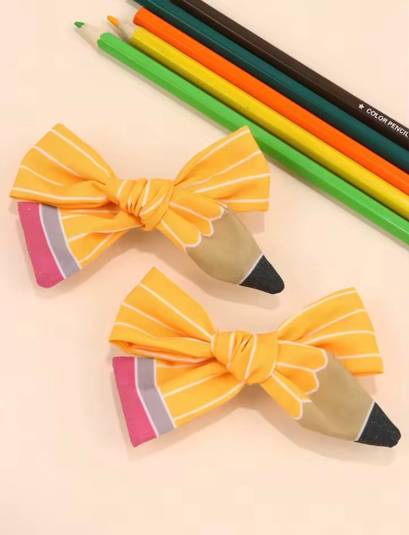 Back to School Pencil Hair Bows Clips Set 2