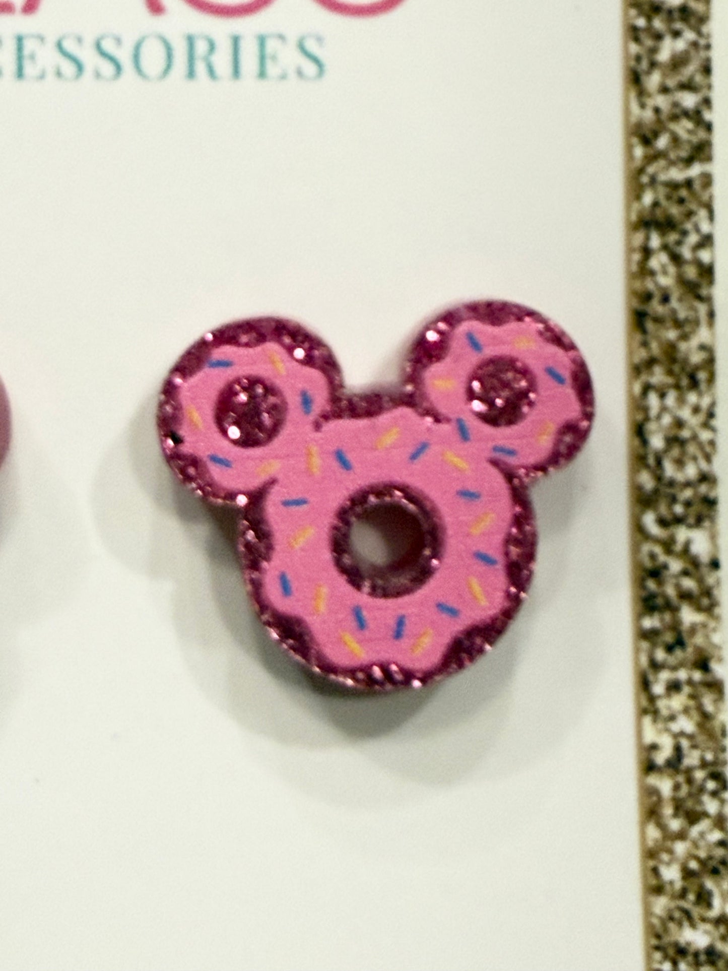 Pink Glitter Donut 🍩 Disney Mickey Mouse Inspired Acrylic Stud Earrings