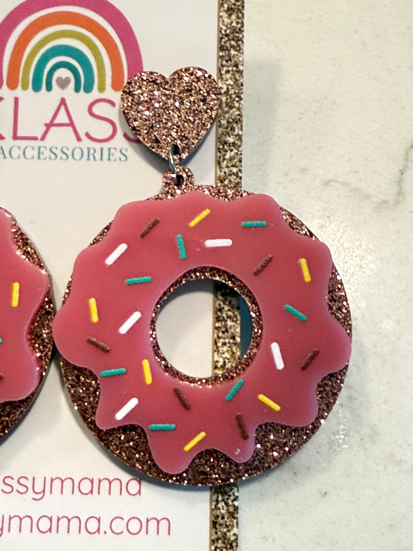 Heart π Pink Frosted Acrylic Sprinkle Large Donut π© Dangle Drop Earrings