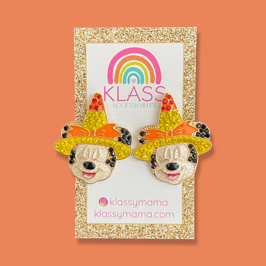 DISNEY INSPIRED MINNIE MOUSE CANDY CORN WITCH HALLOWEEN STATEMENT STUD EARRINGS
