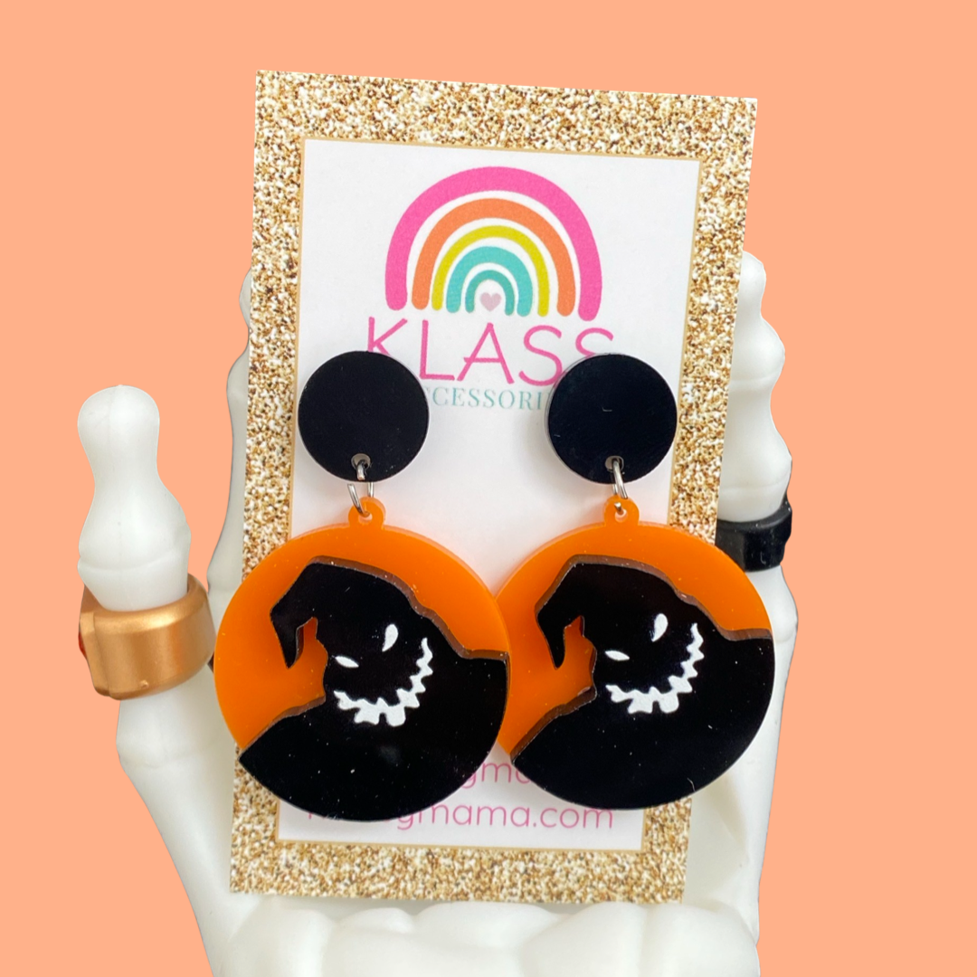 DISNEY INSPIRED OOGIE BOOGIE BASH INSPIRED NBC NIGHTMARE BEFORE CHRISTMAS HALLOWEEN STATEMENT EARRINGS ORANGE