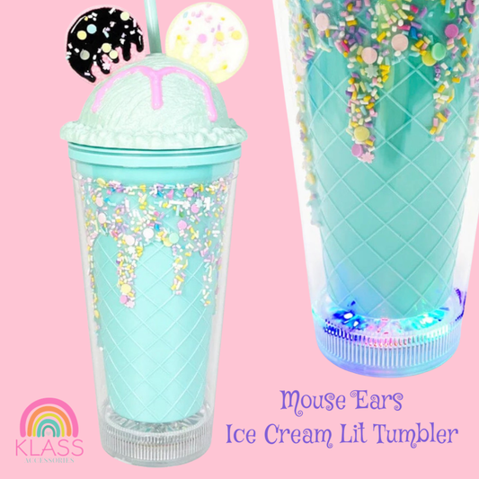 Disney Ice Cream Lighted Inspired Disney Inspired Ice Cream Light Up Mickey Mouse Cookie Ears Lid Tumbler Cup Teal Sprinkles