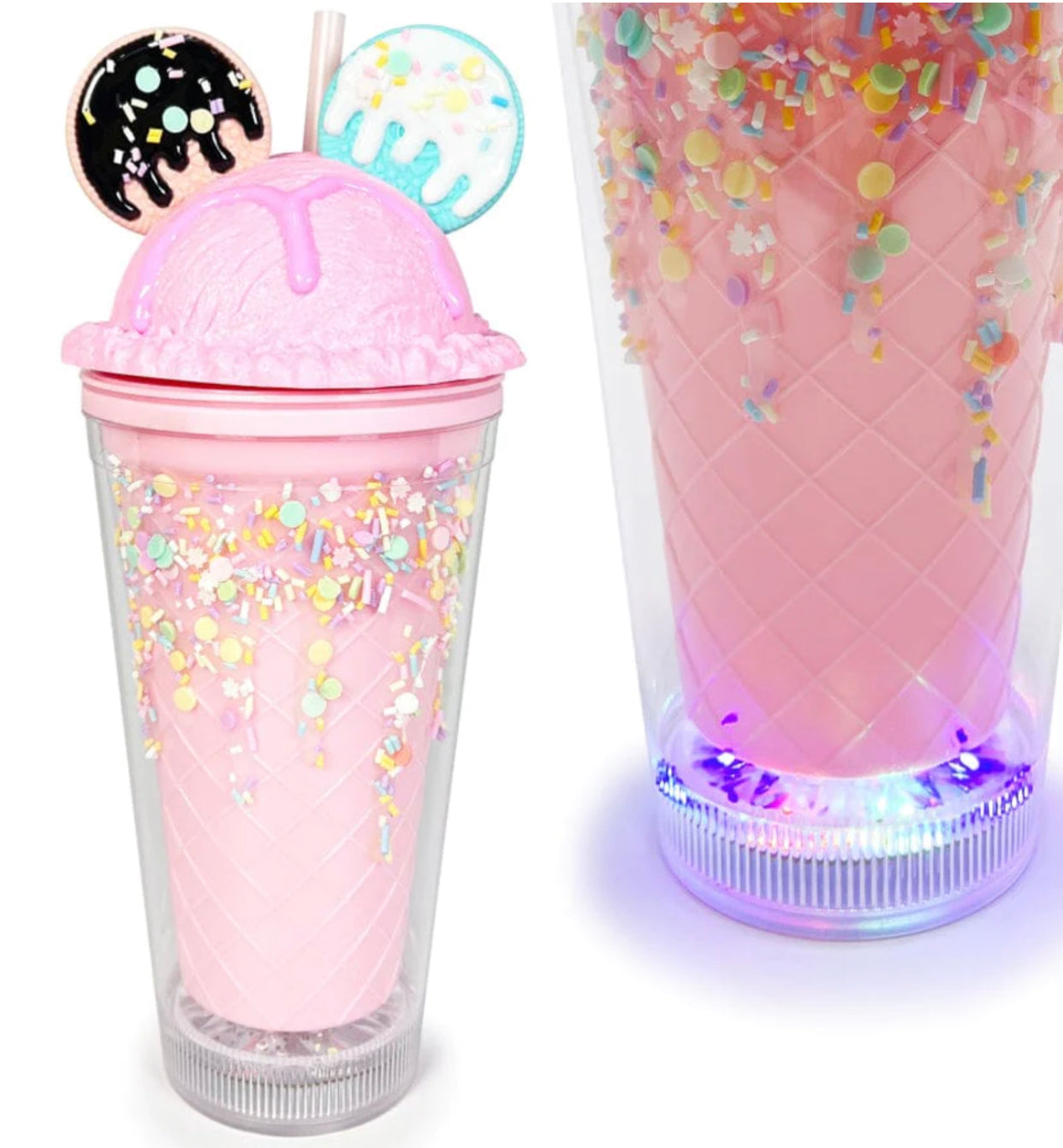 Disney Ice Cream Lighted Inspired Disney Inspired Ice Cream Light Up Mickey Mouse Cookie Ears Lid Tumbler Cup Pink Sprinkles