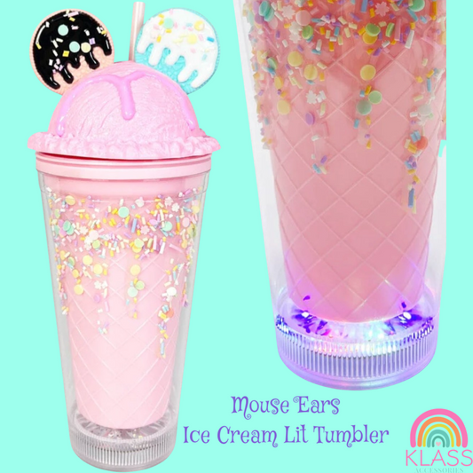 Disney Ice Cream Lighted Inspired Disney Inspired Ice Cream Light Up Mickey Mouse Cookie Ears Lid Tumbler Cup Pink Sprinkles