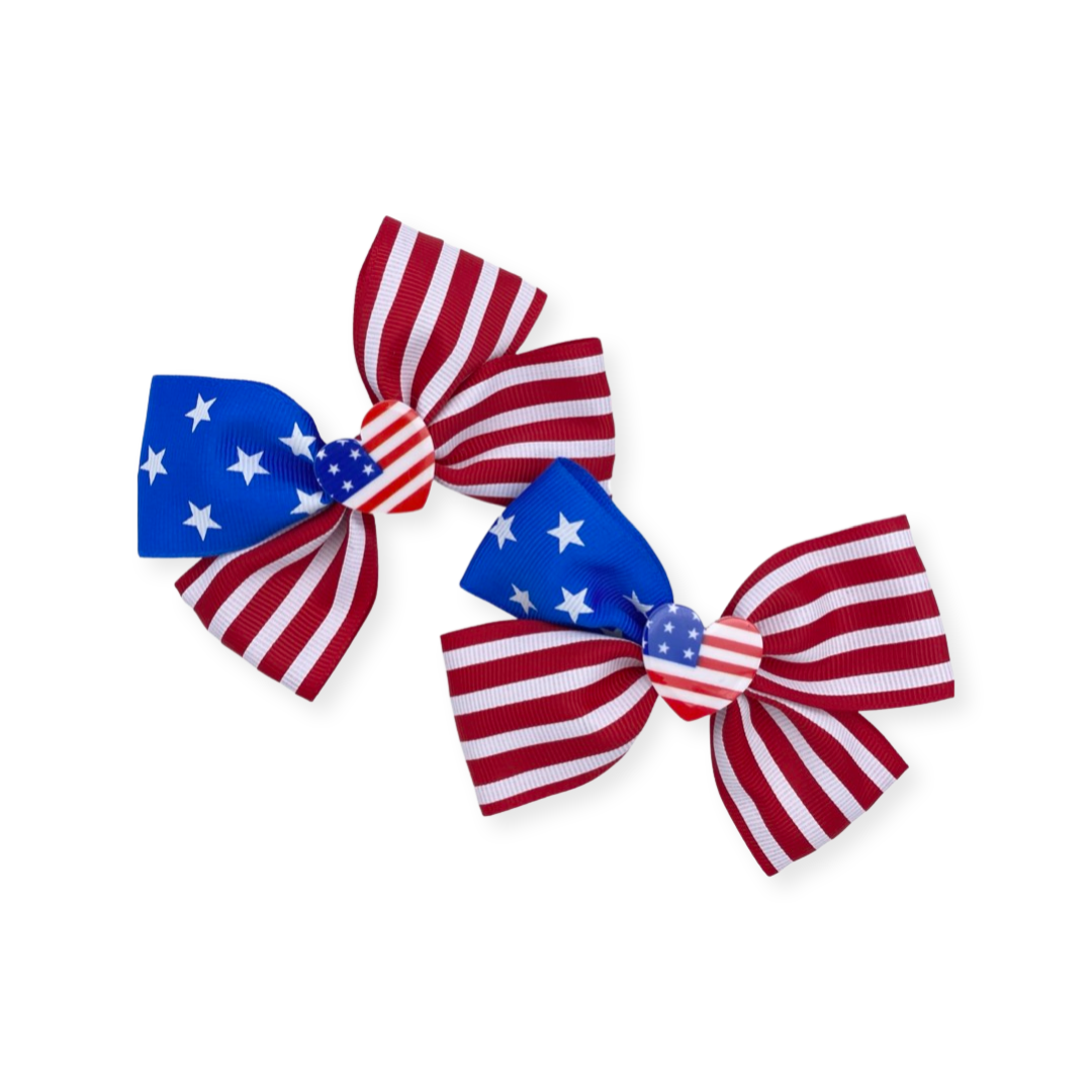 USA Patriotic Red, White and Blue We love you Hair Bow Set