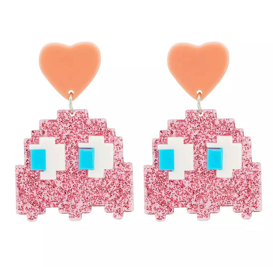 Pac Man Pinky The Ghost Throwback Acrylic Earrings