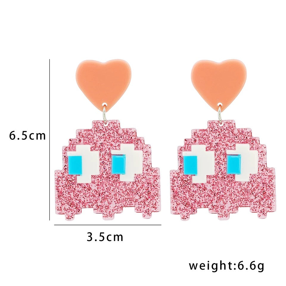 Pac Man Pinky The Ghost Throwback Acrylic Earrings