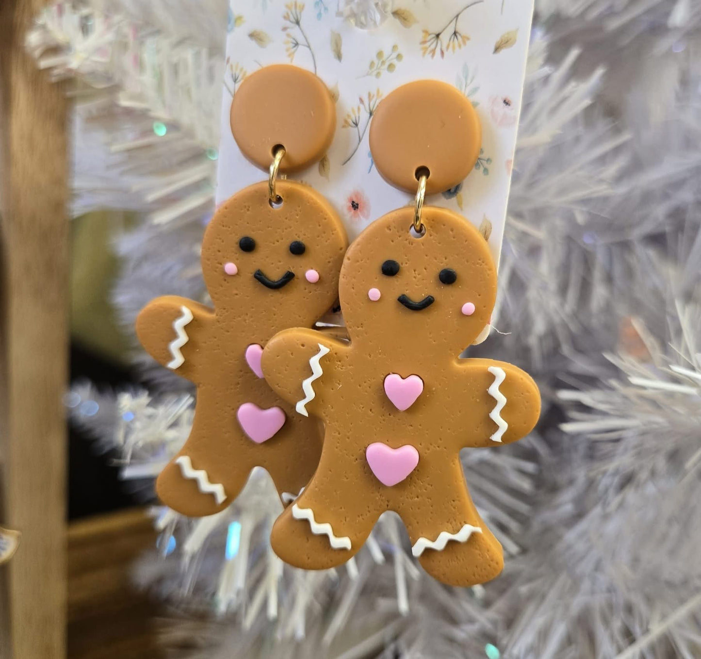 Pink Textured Gingerbread Man Earrings
