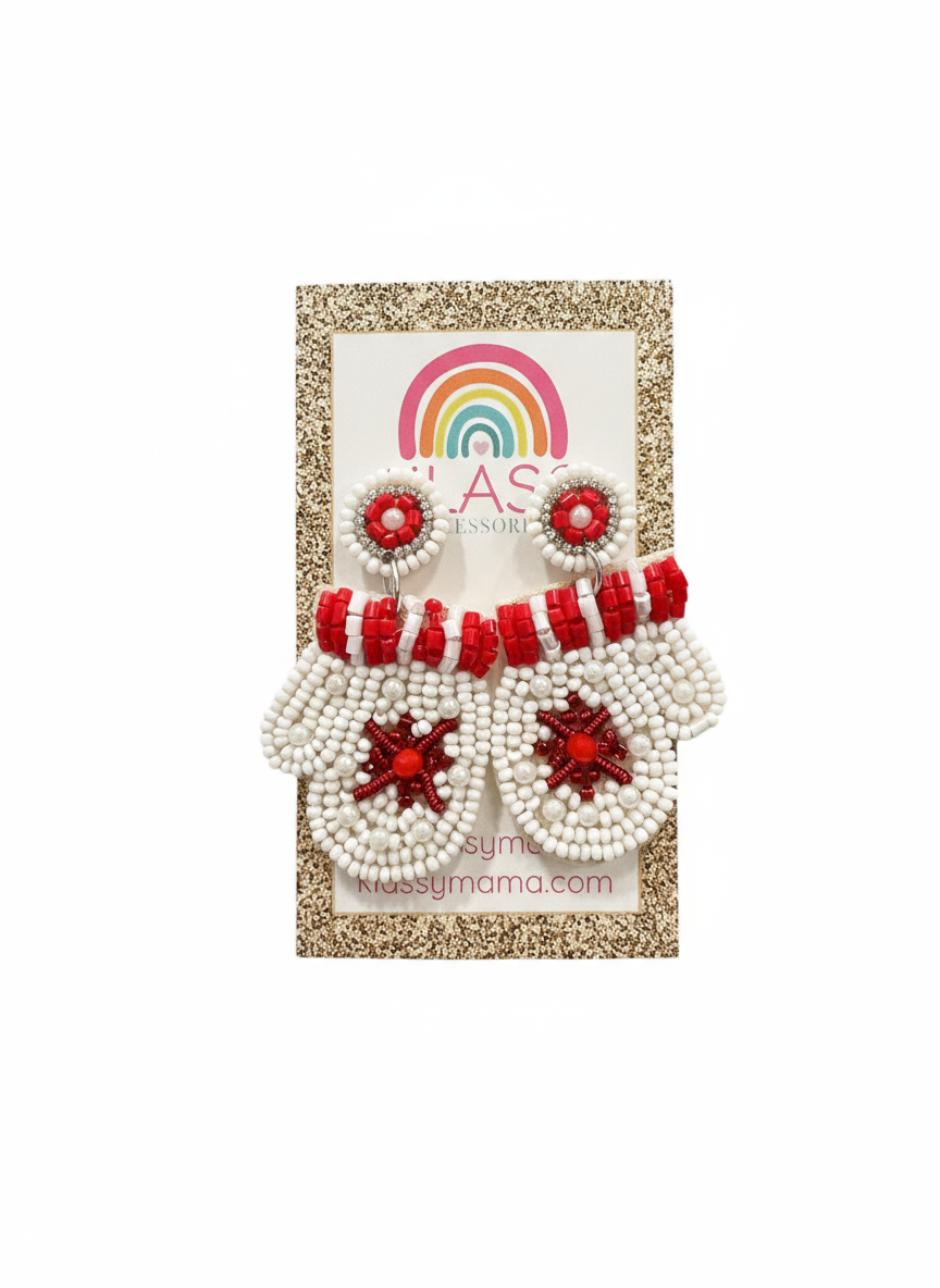 Seed Bead Christmas Mitten Earrings
