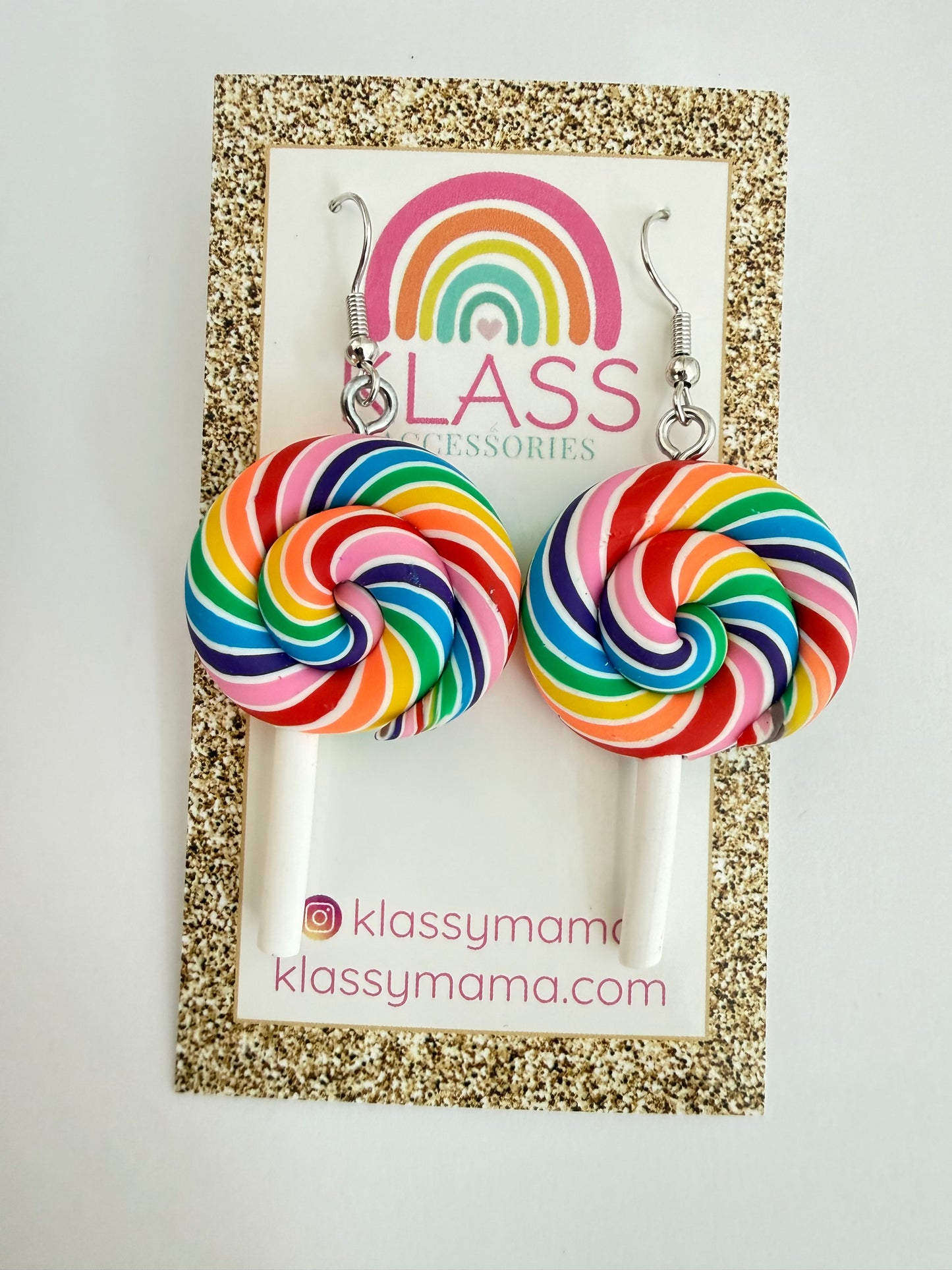 Rainbow Candy Sweet Treat Lollipop Lolly Earrings Drop Dangle Lightweight