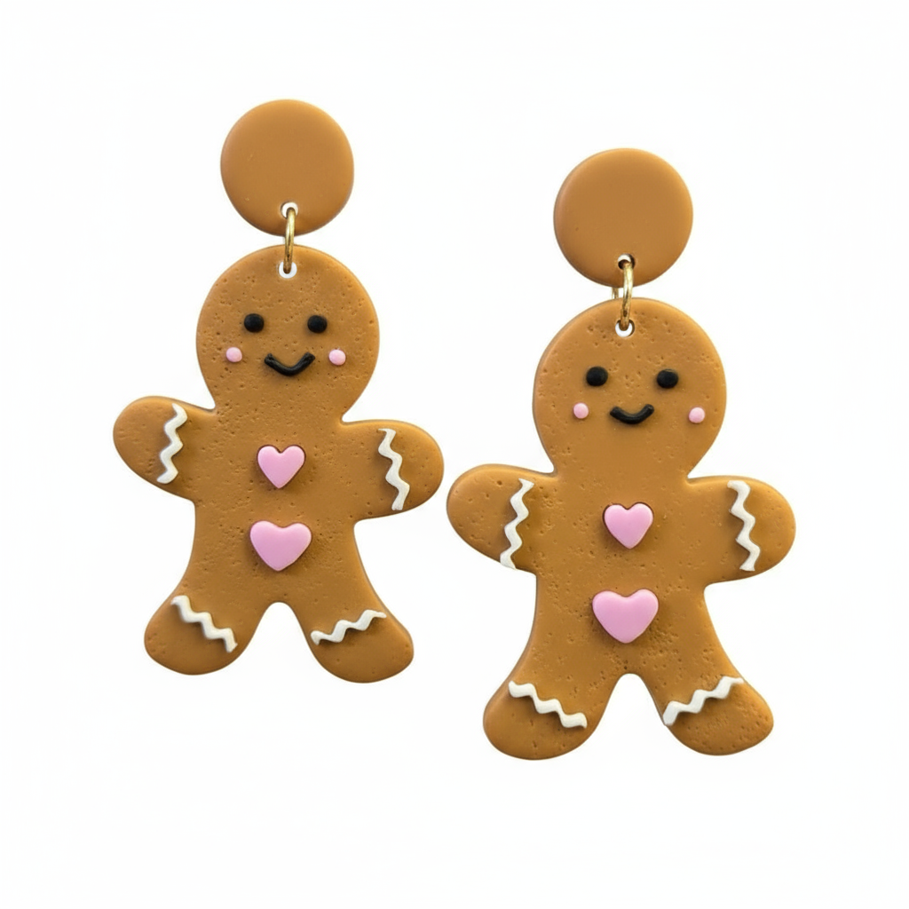 Pink Textured Gingerbread Man Earrings