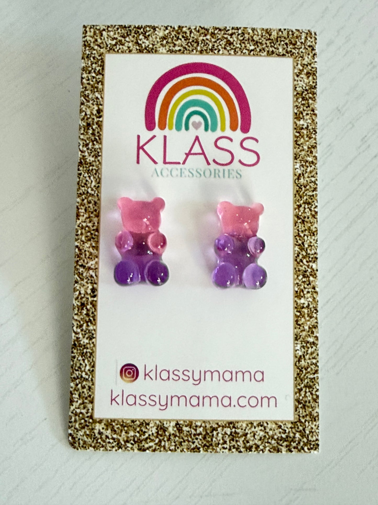 KLASS Transparent Gummy Bears Pink Purple Stud Earrings Kawaii Acrylic Colorful
