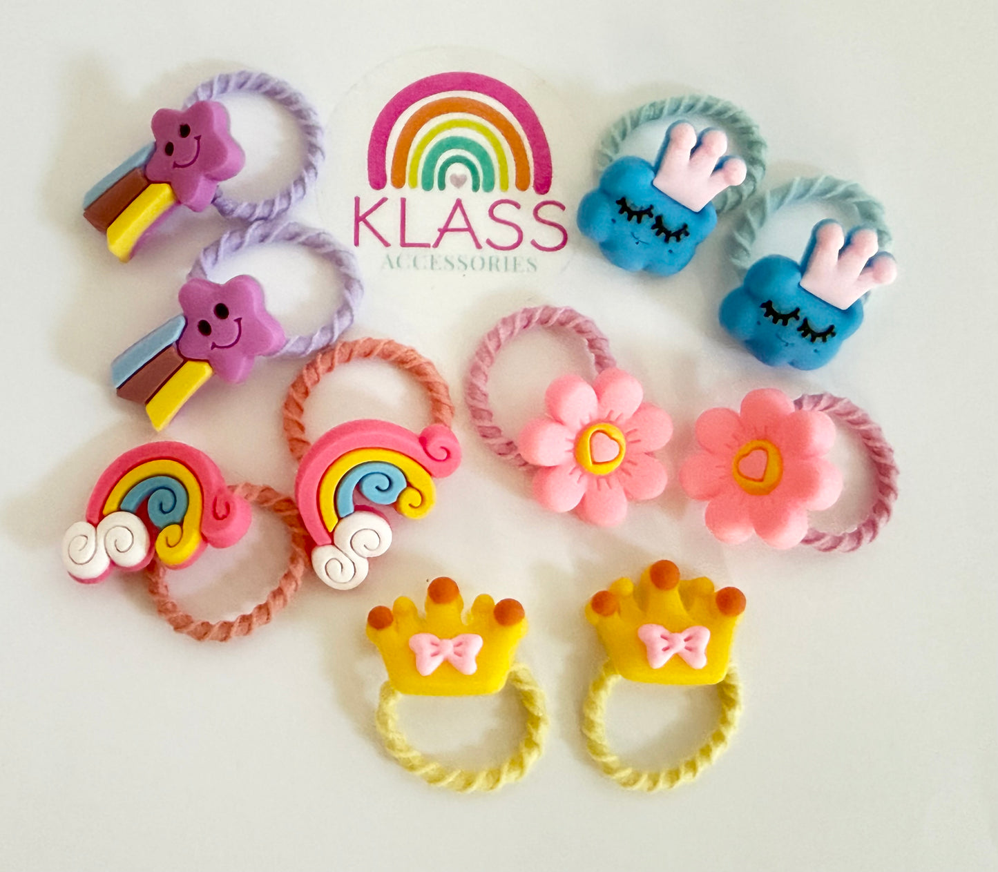 Small Mini Kids Baby Ponytail Hair Ties Rainbow Crown Flower 10 Pieces Set