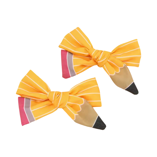 Back to School Pencil Hair Bows Clips Set 2