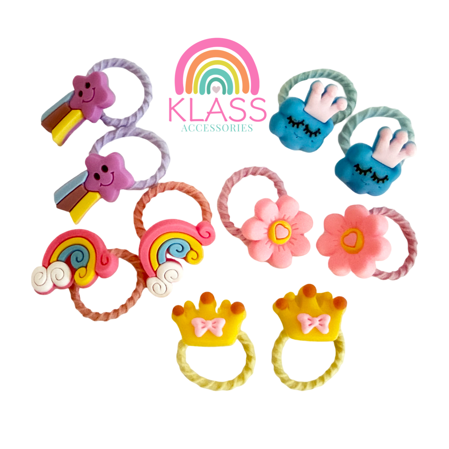 Small Mini Kids Baby Ponytail Hair Ties Rainbow Crown Flower 10 Pieces Set