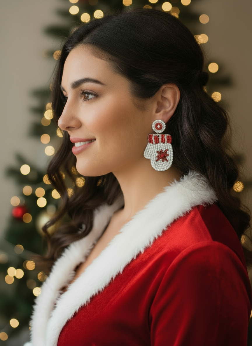 Seed Bead Christmas Mitten Earrings