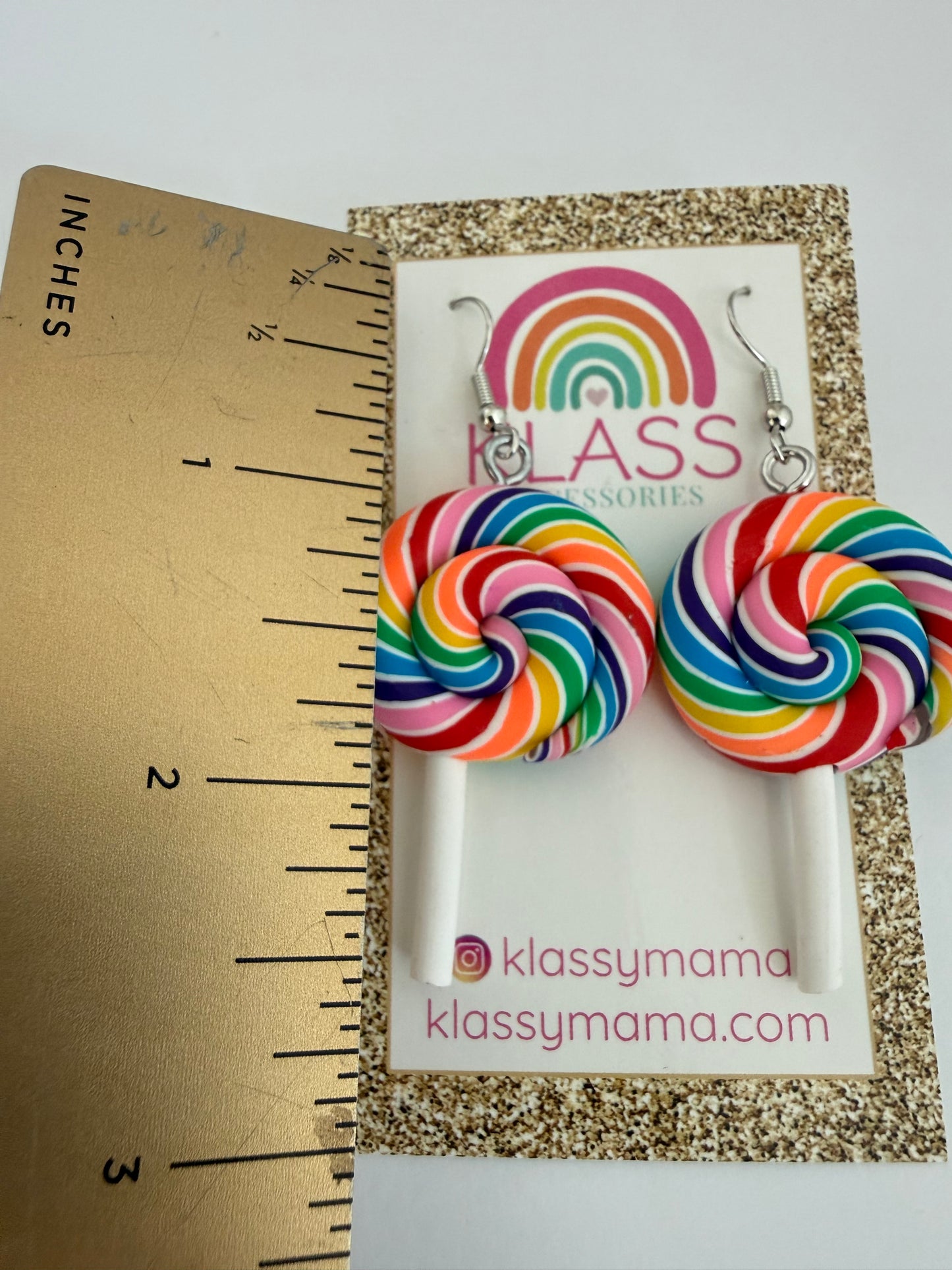 Rainbow Candy Sweet Treat Lollipop Lolly Earrings Drop Dangle Lightweight