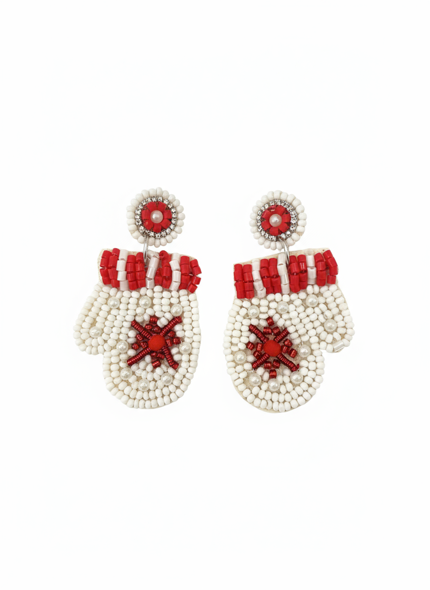 Seed Bead Christmas Mitten Earrings