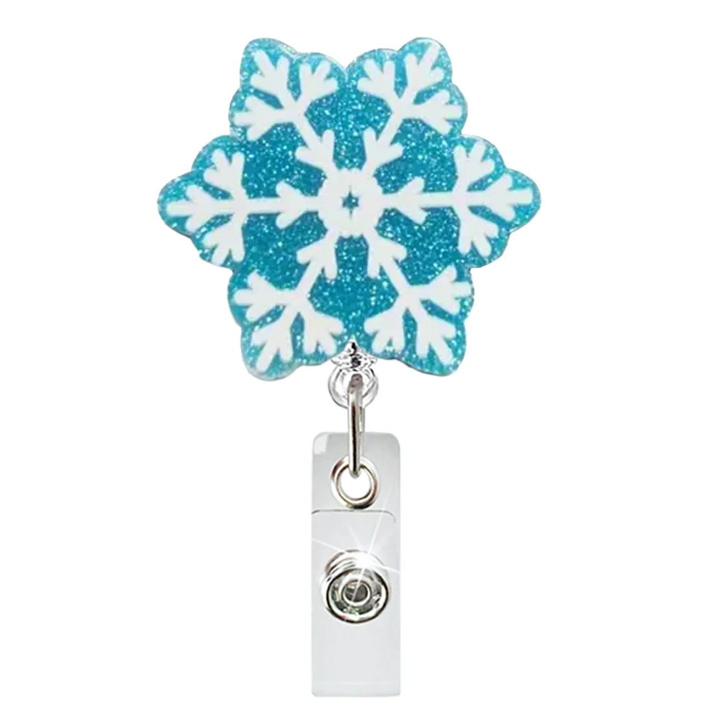 Expandable Christmas Acrylic Glitter Frozen Inspired Snowflake ❄️ Badge Easy Clip Rollable Lanyard