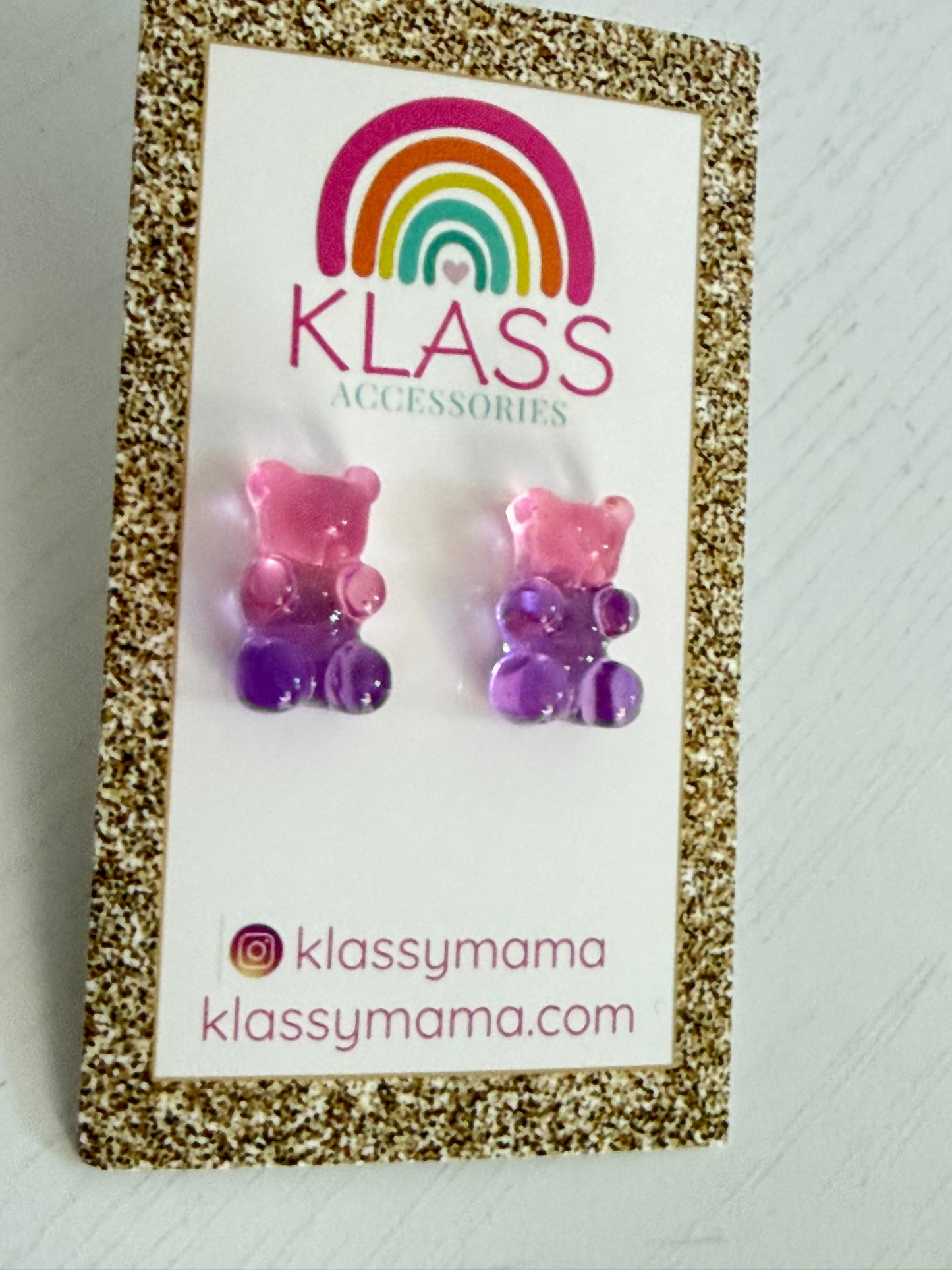 KLASS Transparent Gummy Bears Pink Purple Stud Earrings Kawaii Acrylic Colorful