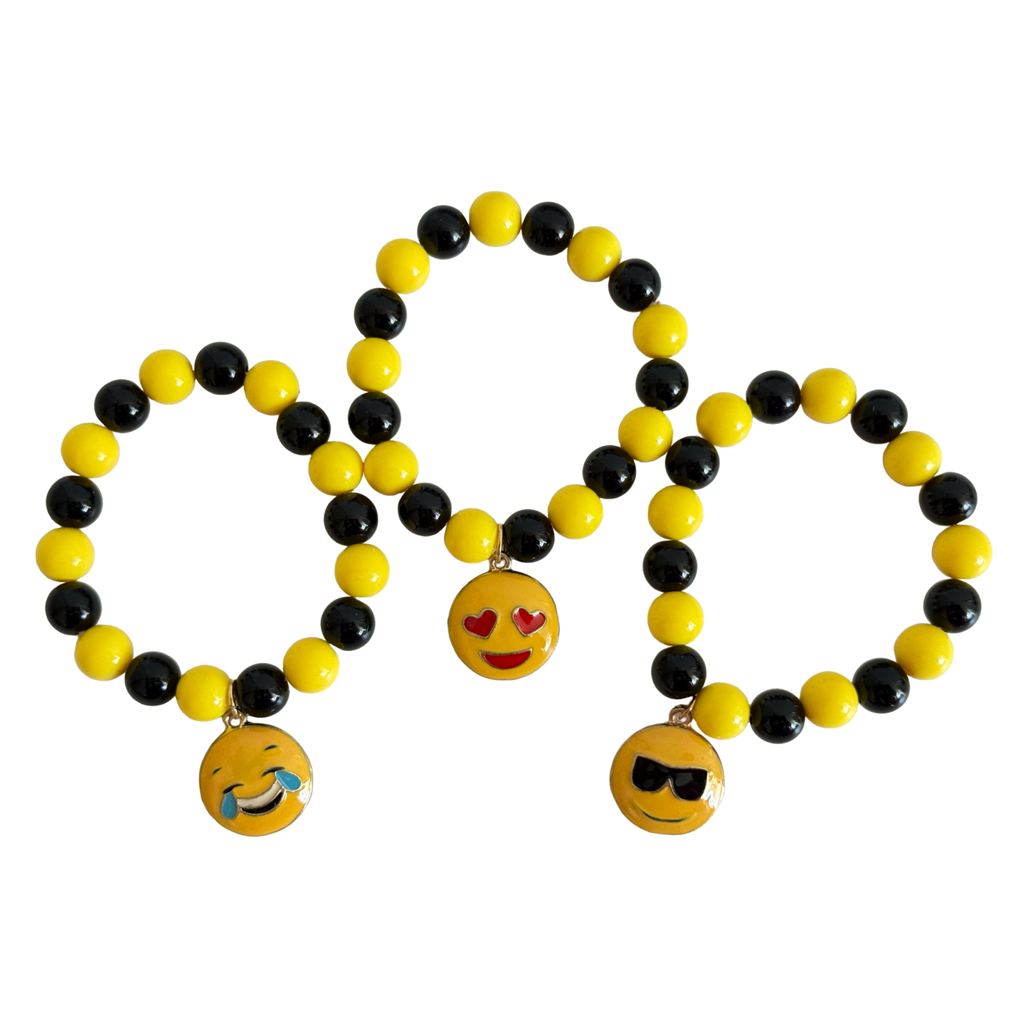 3 PCS LOT EMOJI Cool Love LOL CRY FACE Friendship Stretch Bead Bracelets 😎😍😂