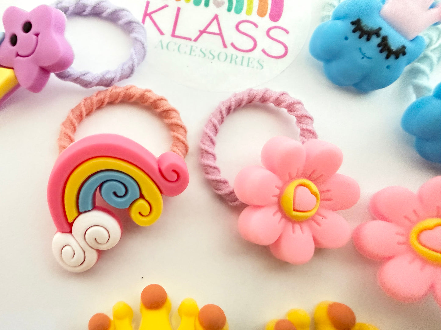 Small Mini Kids Baby Ponytail Hair Ties Rainbow Crown Flower 10 Pieces Set