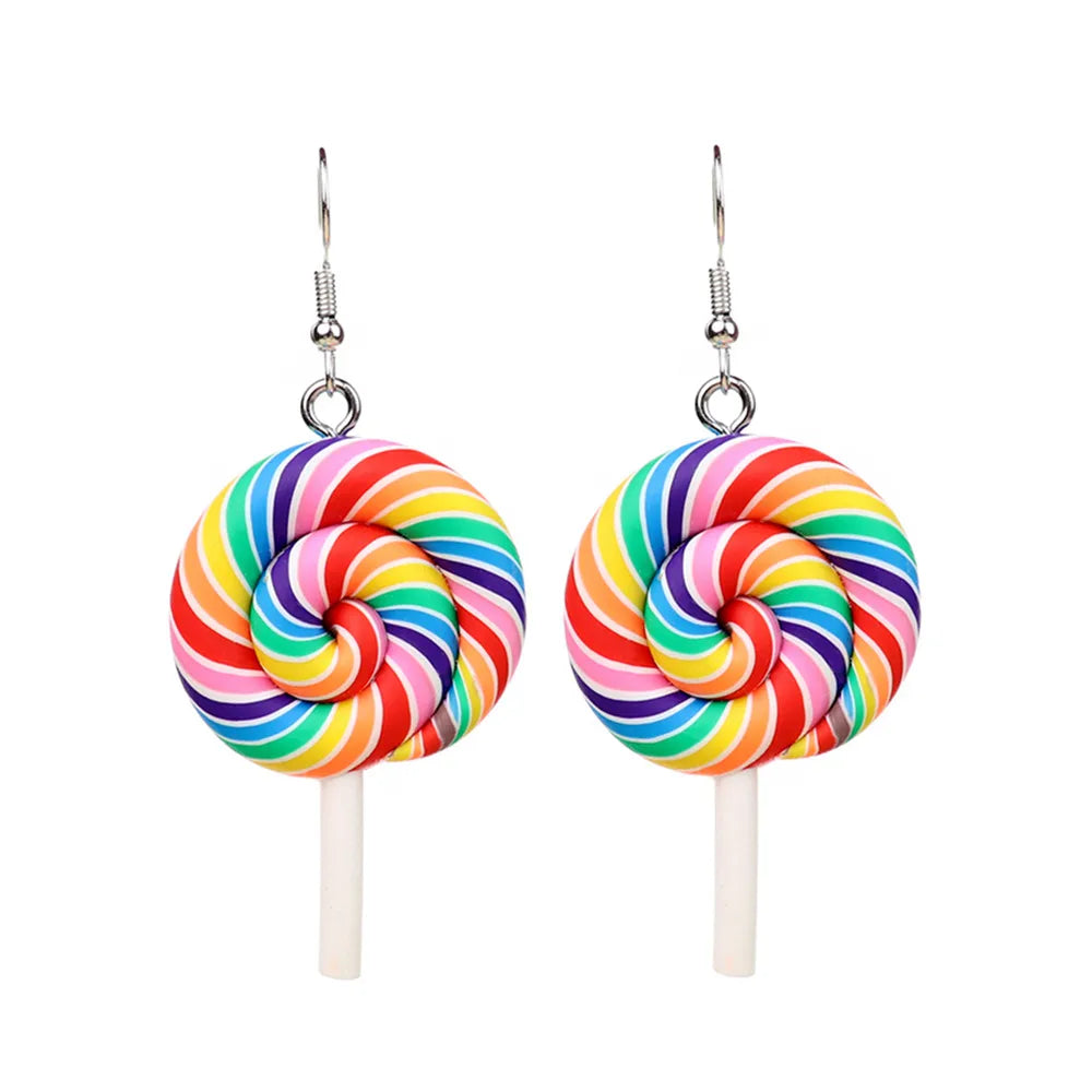 Rainbow Candy Sweet Treat Lollipop Lolly Earrings Drop Dangle Lightweight