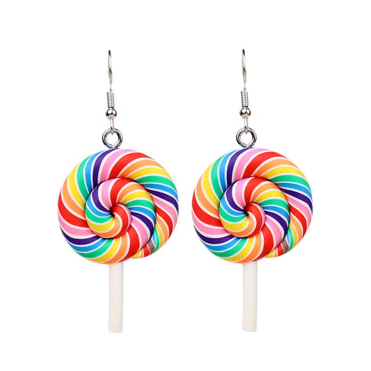 Rainbow Candy Sweet Treat Lollipop Lolly Earrings Drop Dangle Lightweight