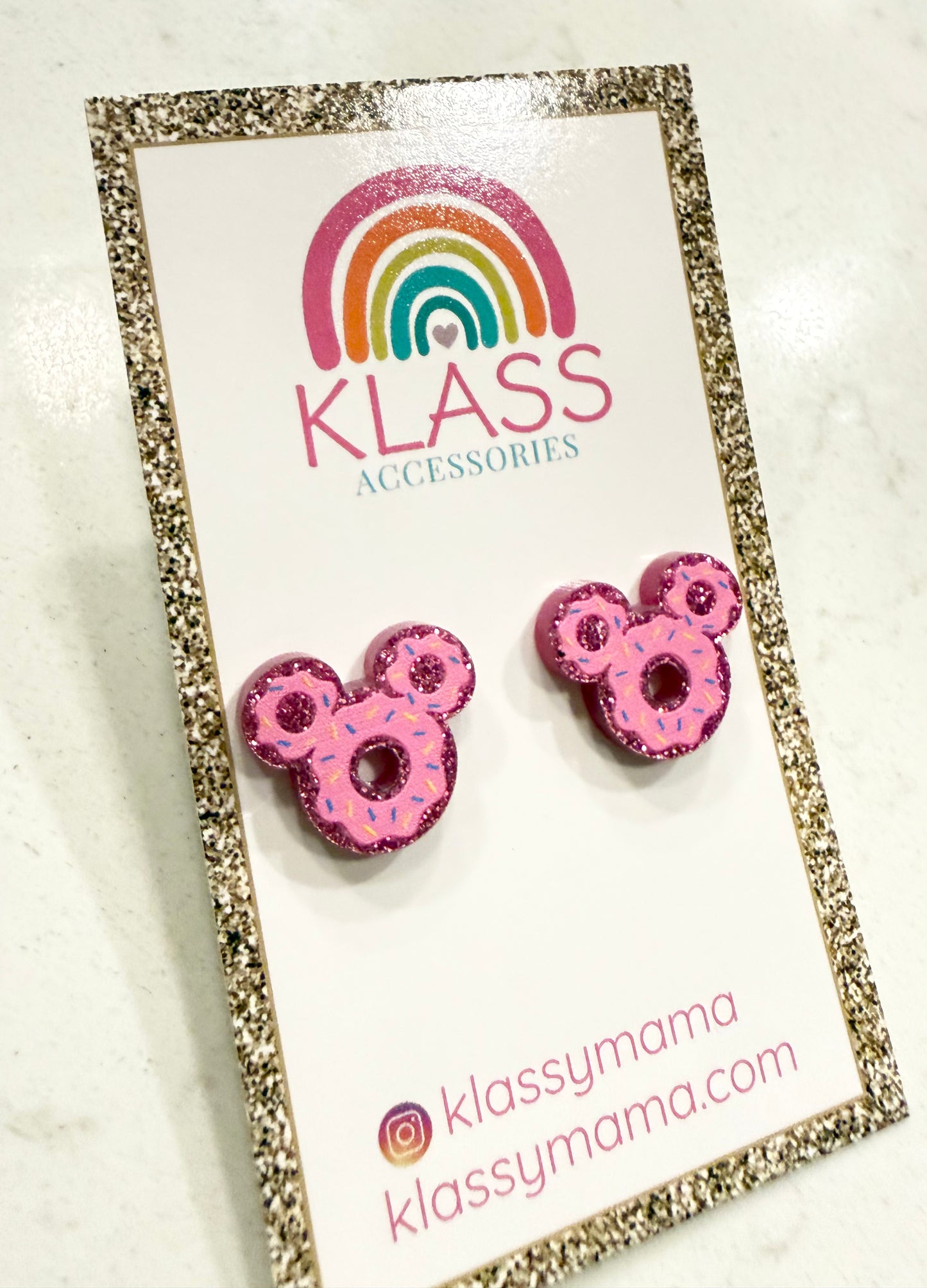 Pink Glitter Donut 🍩 Disney Mickey Mouse Inspired Acrylic Stud Earrings