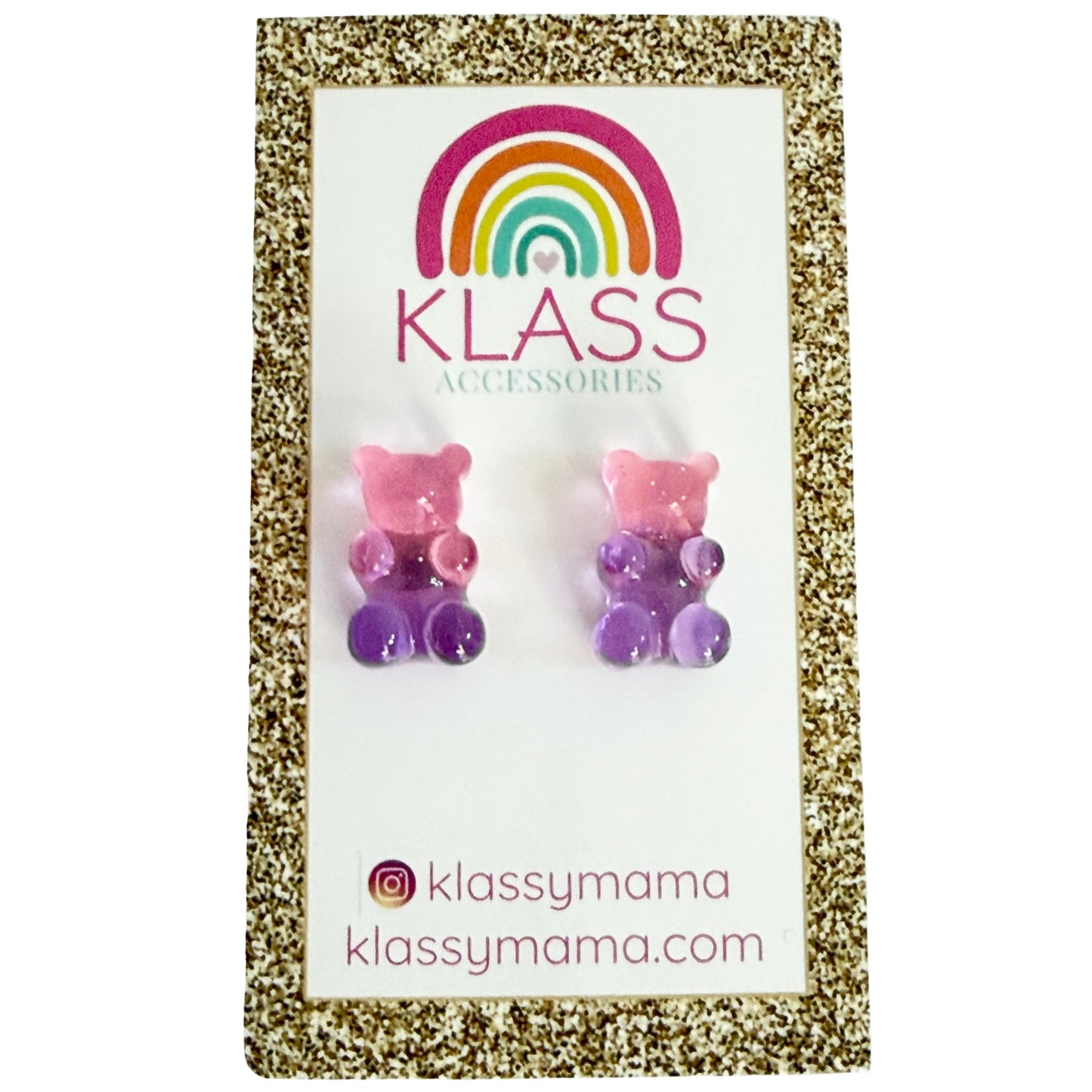 KLASS Transparent Gummy Bears Pink Purple Stud Earrings Kawaii Acrylic Colorful