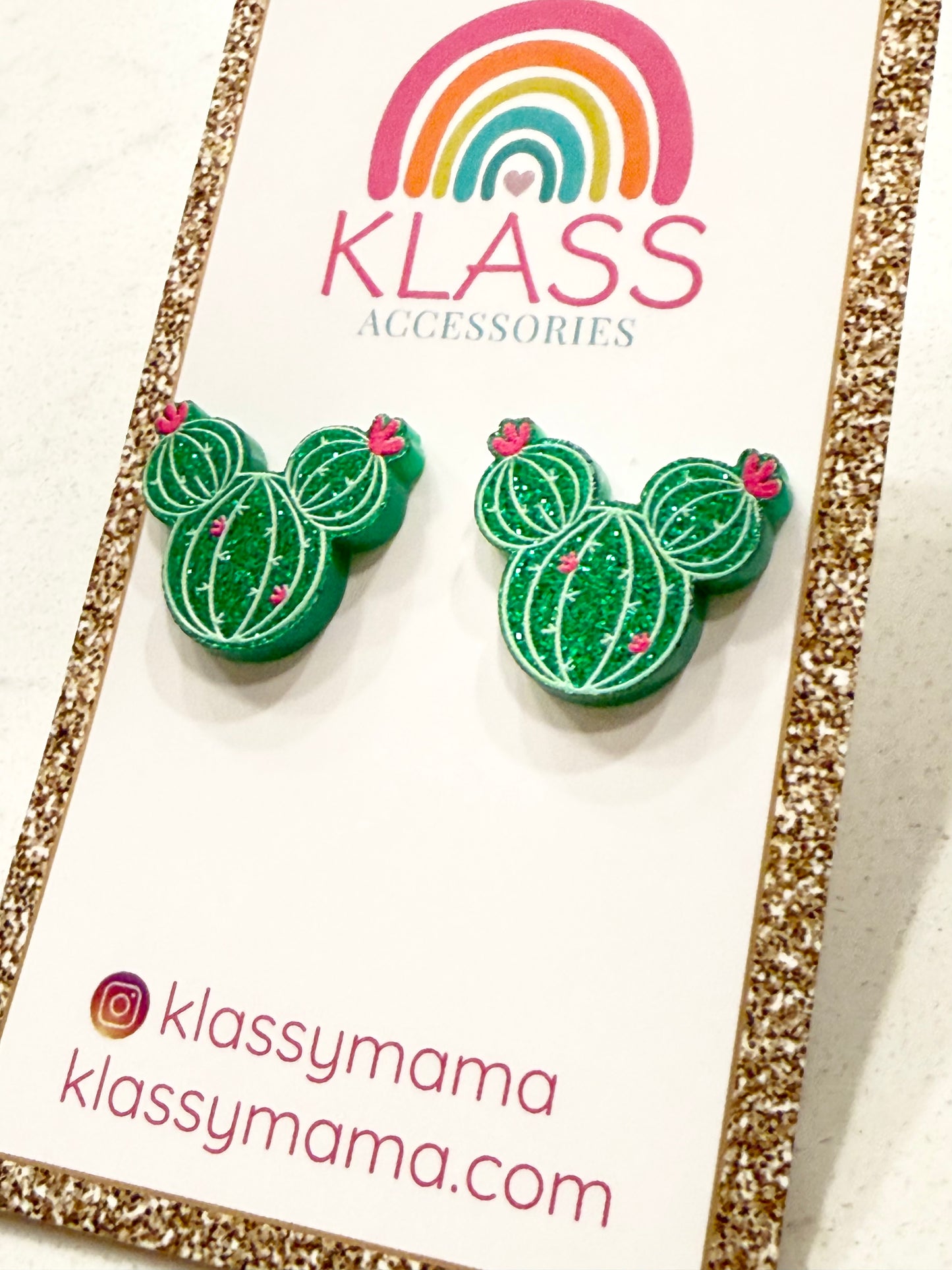 Glitter Cactus 🌵 Disney Mickey Mouse Encanto Inspired Acrylic Stud Earrings