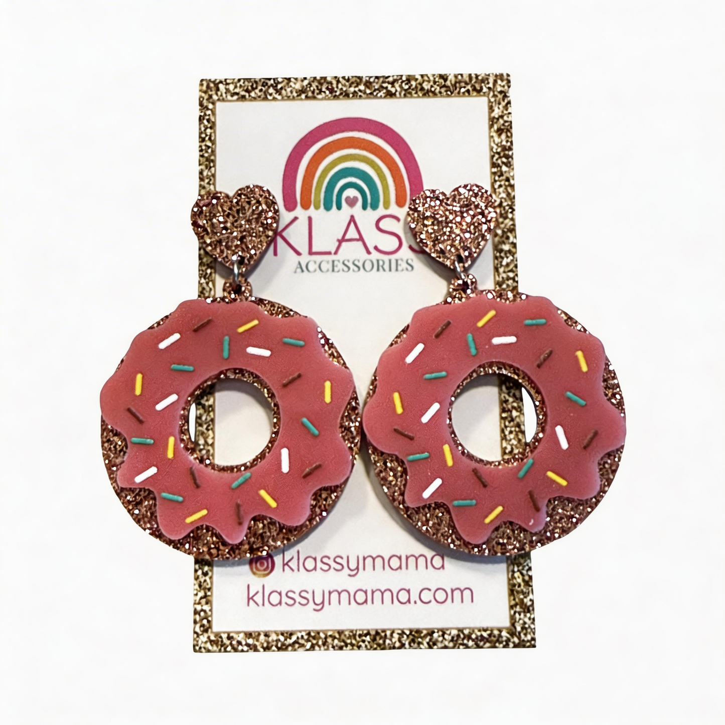 Heart 💕 Pink Frosted Acrylic Sprinkle Large Donut 🍩 Dangle Drop Earrings