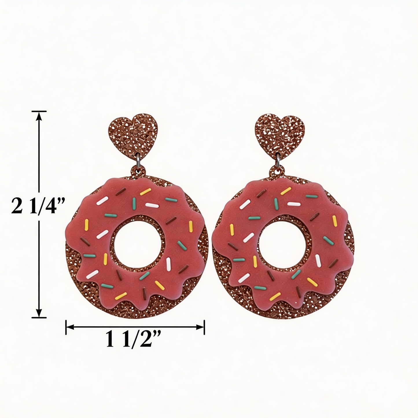 Heart 💕 Pink Frosted Acrylic Sprinkle Large Donut 🍩 Dangle Drop Earrings
