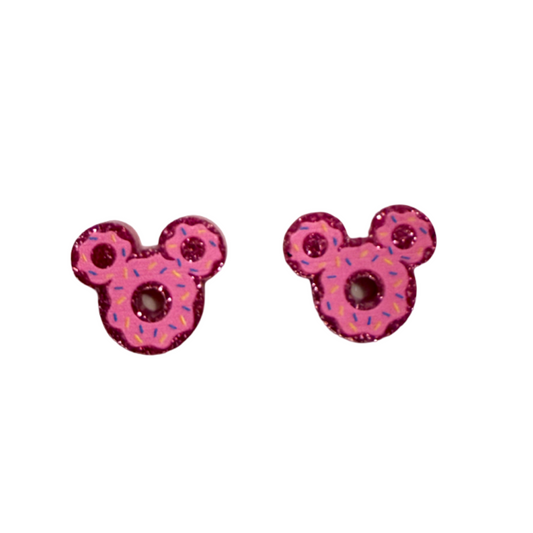 Pink Glitter Donut 🍩 Disney Mickey Mouse Inspired Acrylic Stud Earrings