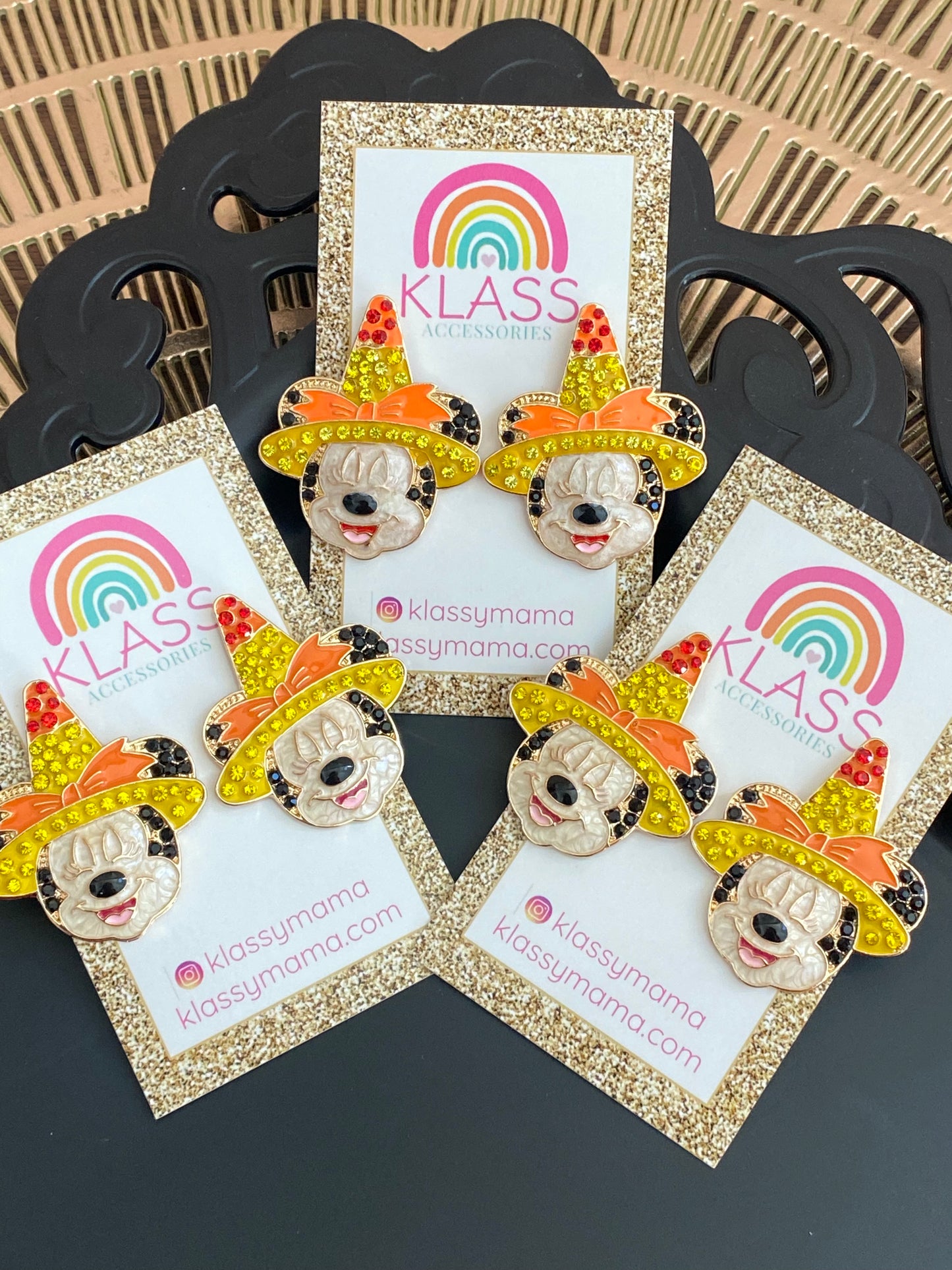 DISNEY INSPIRED MINNIE MOUSE CANDY CORN WITCH HALLOWEEN STATEMENT STUD EARRINGS