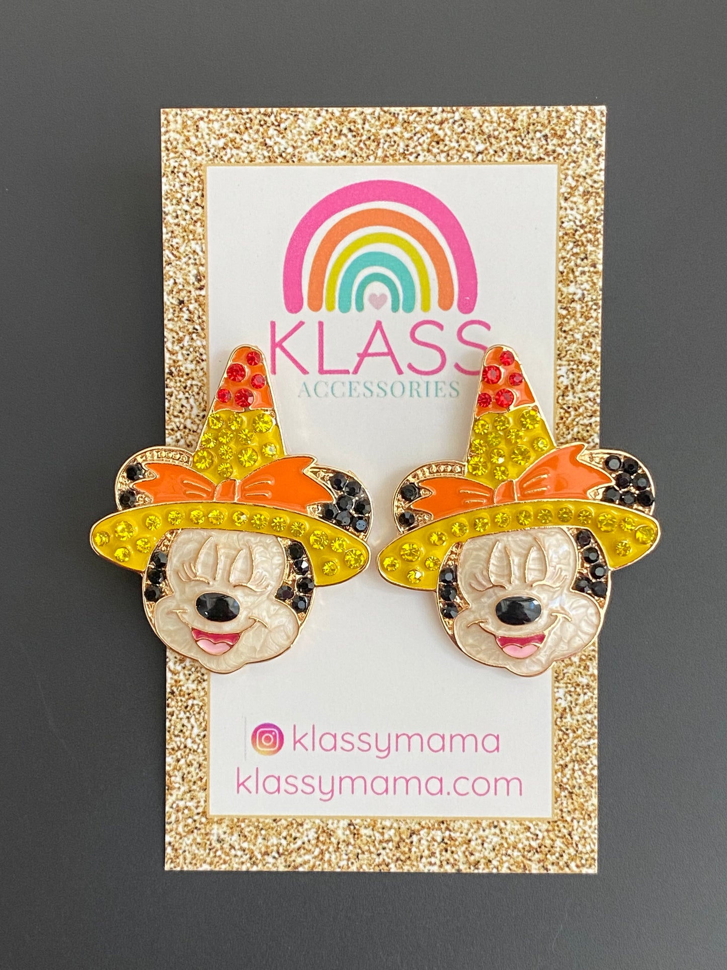 DISNEY INSPIRED MINNIE MOUSE CANDY CORN WITCH HALLOWEEN STATEMENT STUD EARRINGS