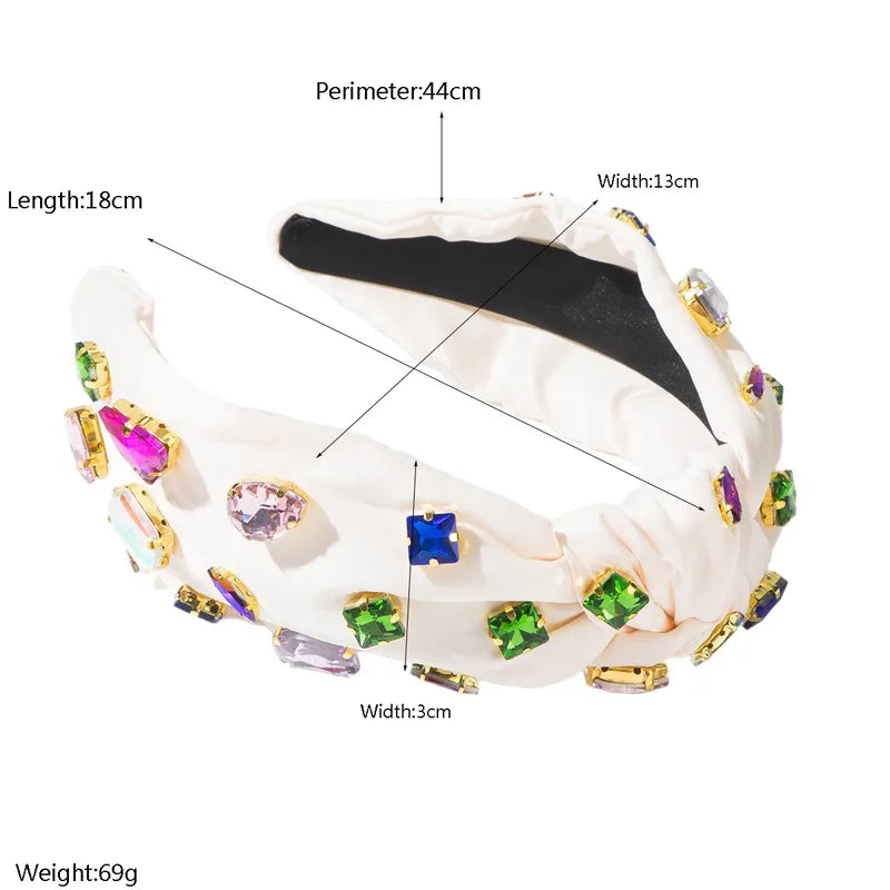 Wide Headband Light Pink Silky Satin Knot Jewel Crystal Candy Rhinestones
