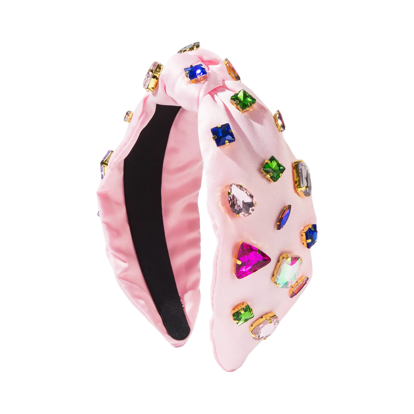 Wide Headband Light Pink Silky Satin Knot Jewel Crystal Candy Rhinestones