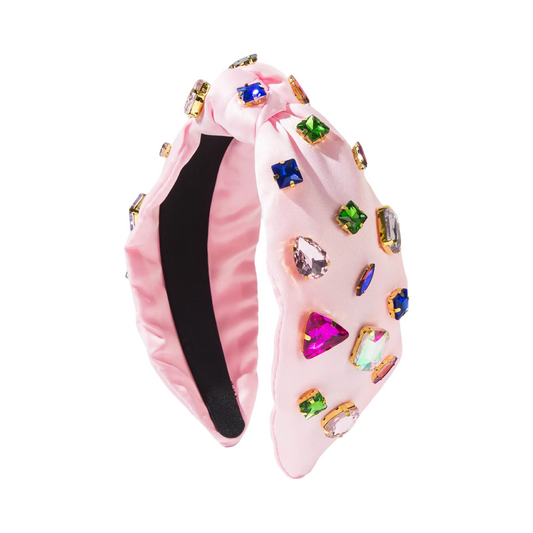 Wide Headband Light Pink Silky Satin Knot Jewel Crystal Candy Rhinestones