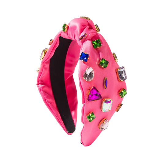 Wide Headband Hot Pink Silky Satin Knot Jewel Crystal Candy Rhinestones