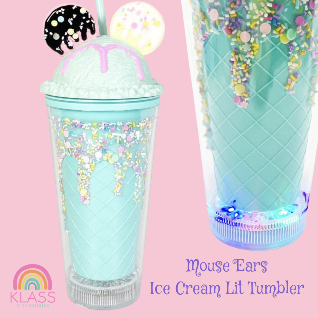 Disney Ice Cream Lighted Inspired Disney Inspired Ice Cream Light Up Mickey Mouse Cookie Ears Lid Tumbler Cup Teal Sprinkles