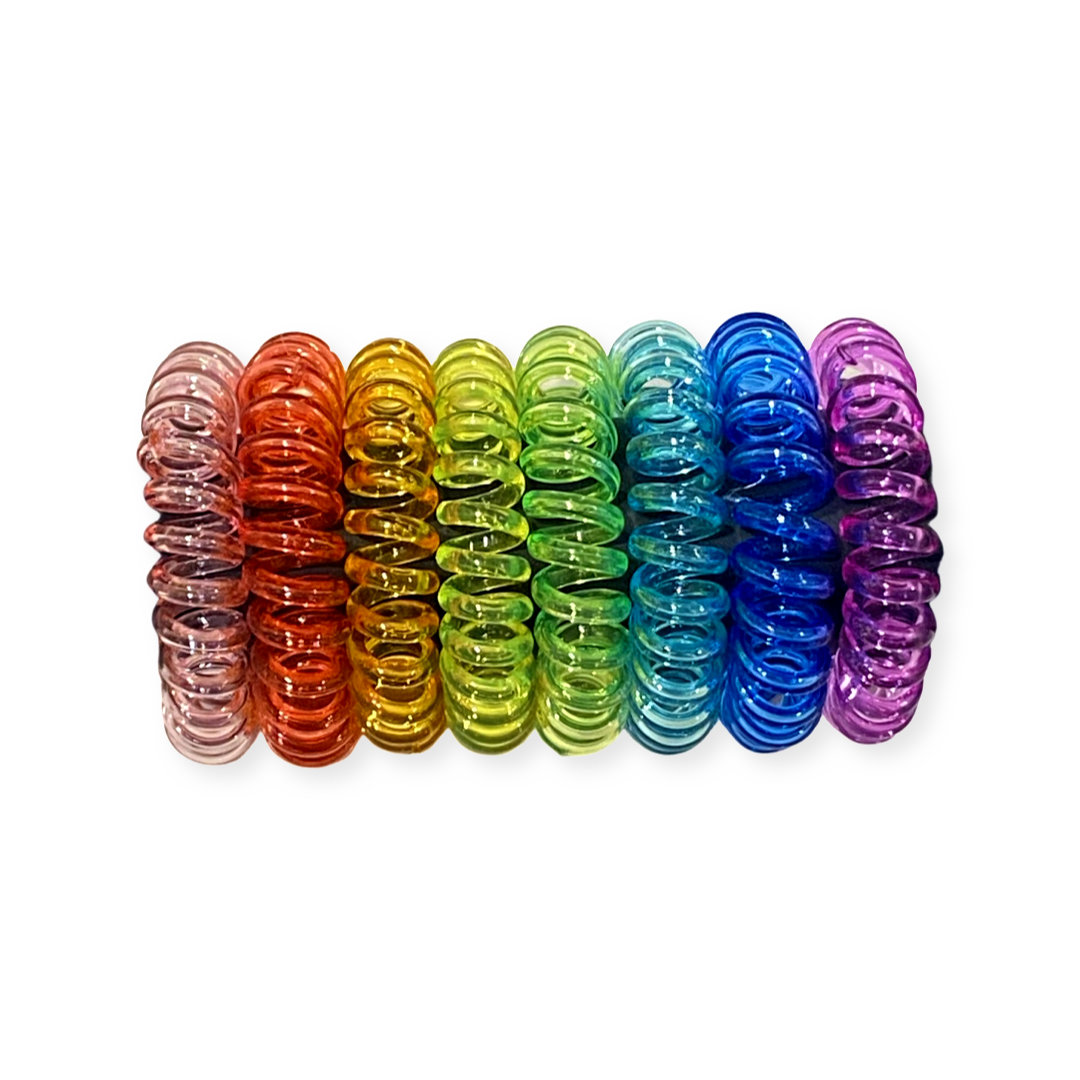 PHONE CORD COIL 8 PACK RAINBOW HAIR TIES