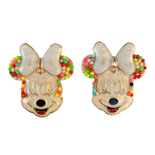 DISNEY INSPIRED MINNIE MOUSE RAINBOW BIRTHDAY LARGE STATEMENT STUD EARRINGS