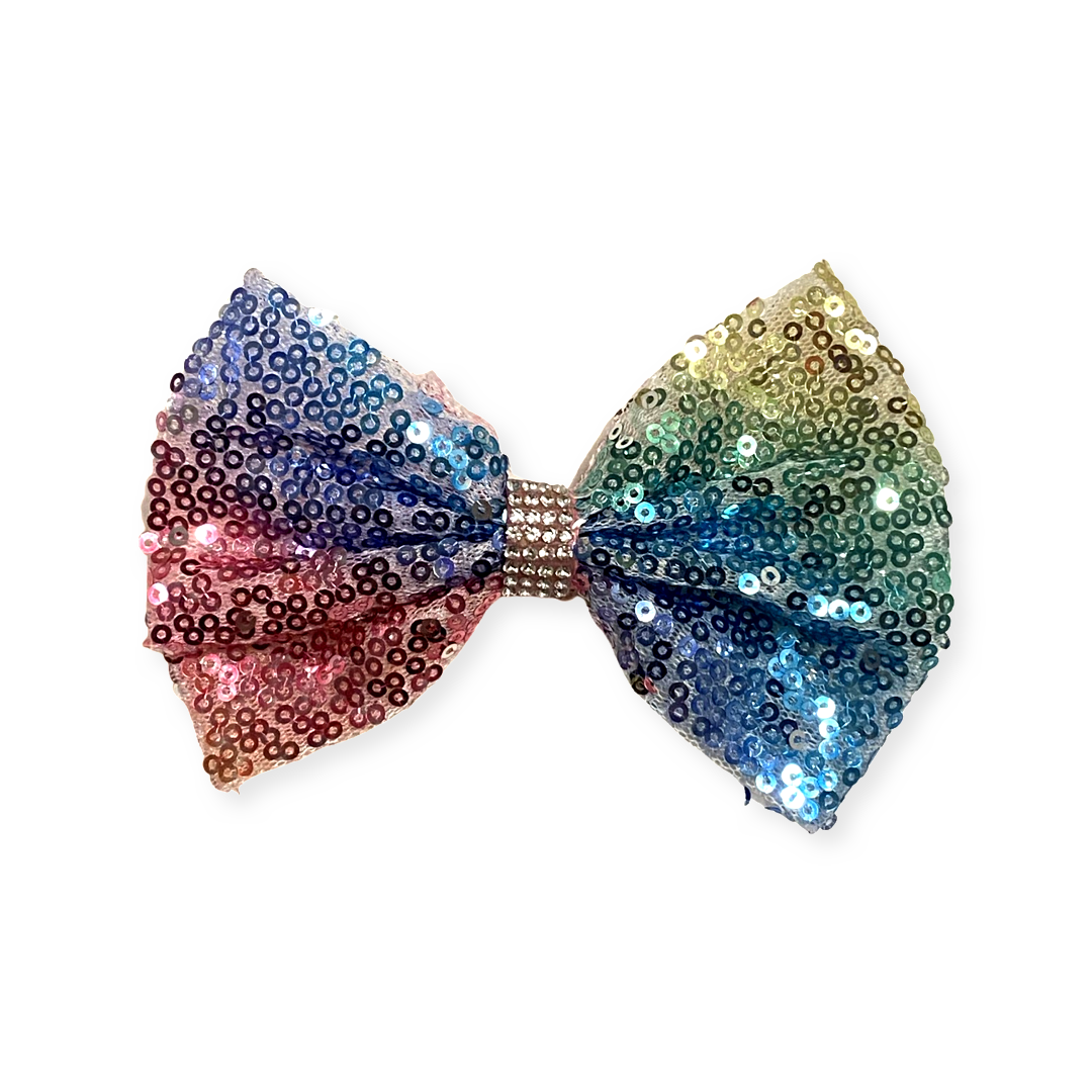 Rainbow Sequin Mesh Cheer Bling Hair Bow