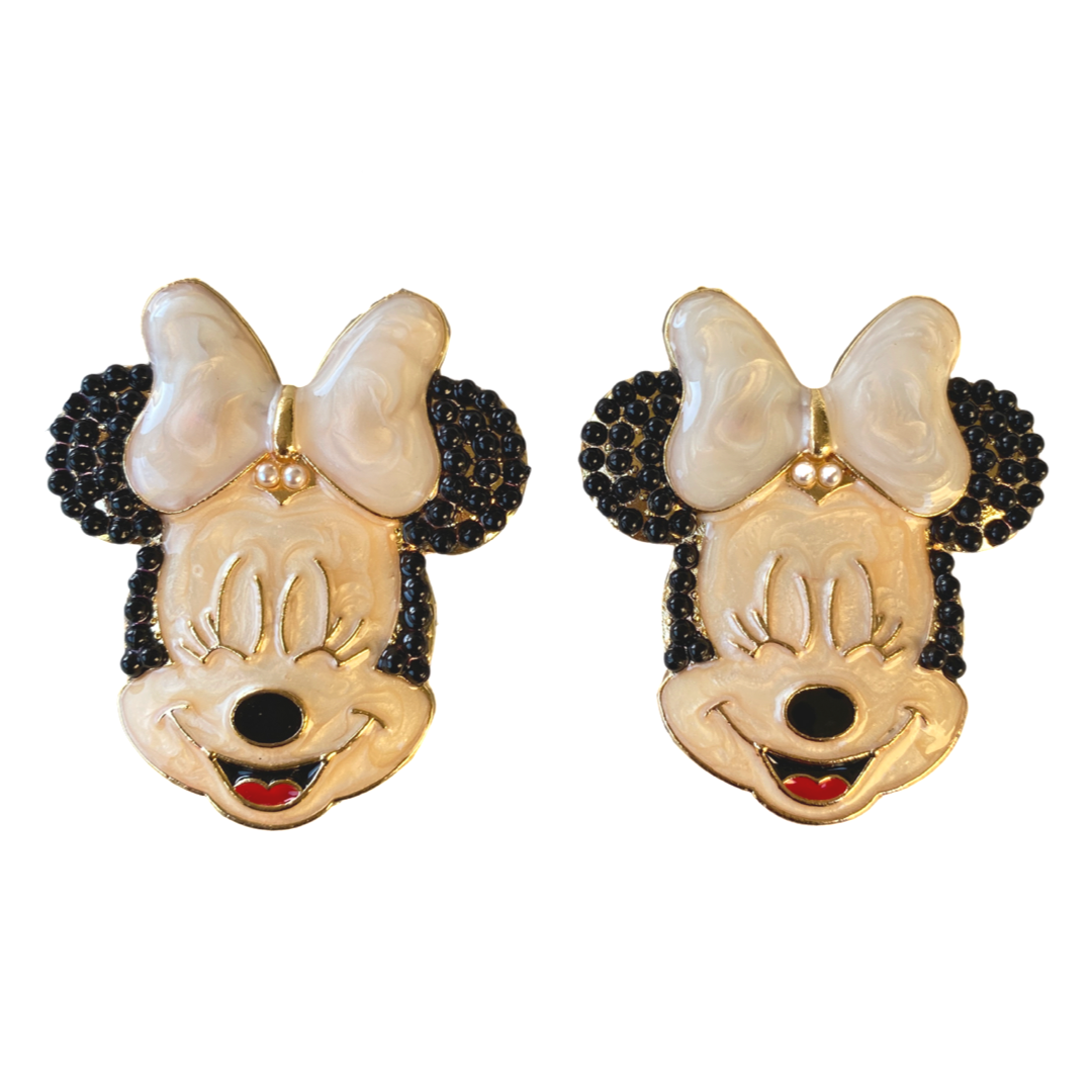 DISNEY INSPIRED MINNIE MOUSE PEARL ELEGANT WEDDING LARGE STATEMENT STUD EARRINGS