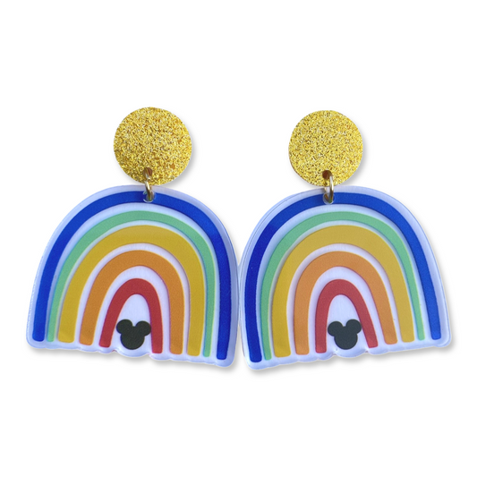 DISNEY INSPIRED HIDDEN MICKEY CLEAR RAINBOW ACRYLIC DANGLE GLITTER EARRINGS